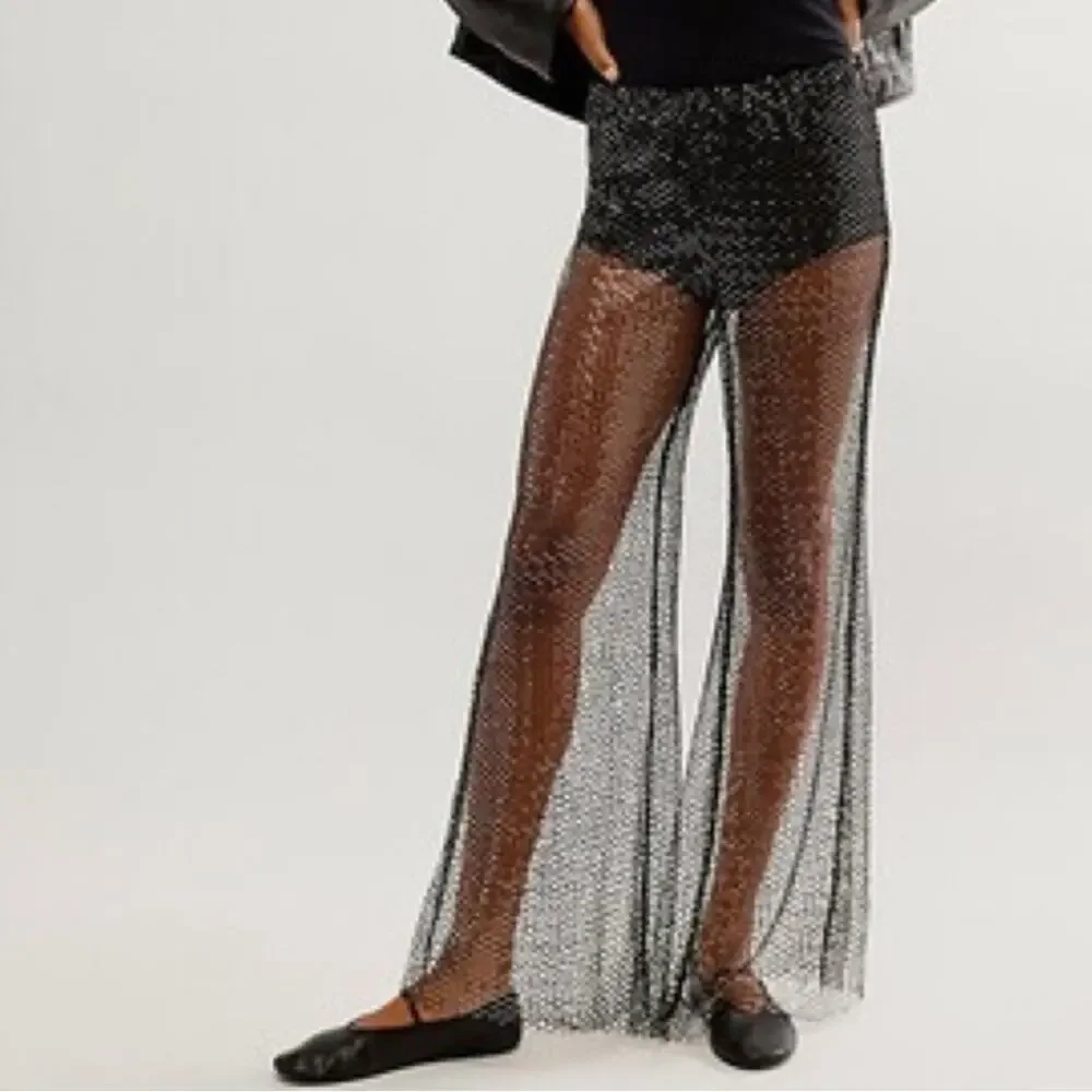 NEW! Free People Lights Up Mesh Wide-Leg Pants size Large